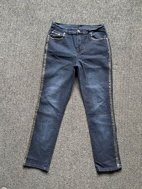 DG2 by Diane Gilman Dark Blue Skinny Jeans with Gold Stud Trim